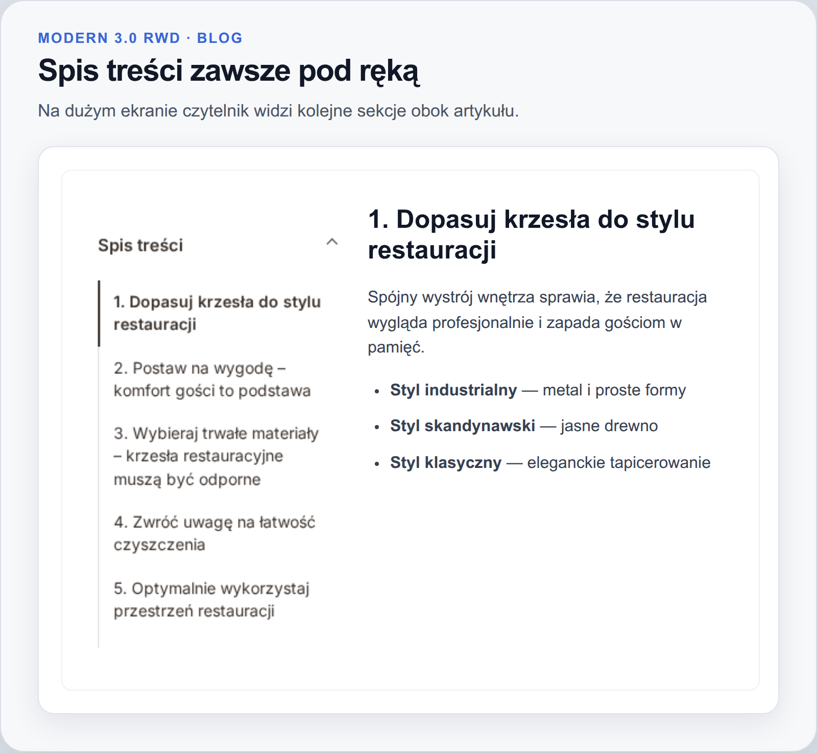 Automatyczny spis treści obok artykułu na komputerze