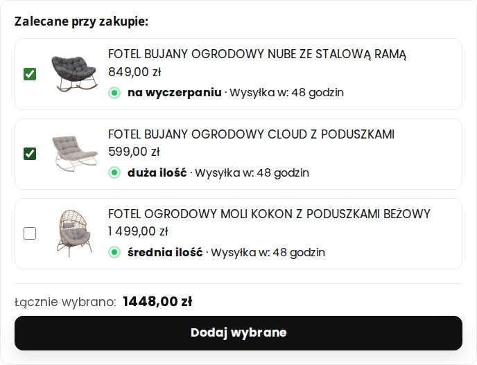 Lista „Uzupełnij swój zestaw”